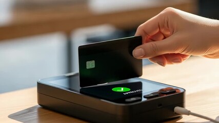 Contactless Payment Approved: Hand Holds Card Over Terminal