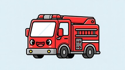 Fototapeta premium Red Fire Truck Cartoon Illustration Vehicle.