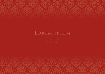 Luxury red damask pattern background with copy space, elegant vintage frame and border
