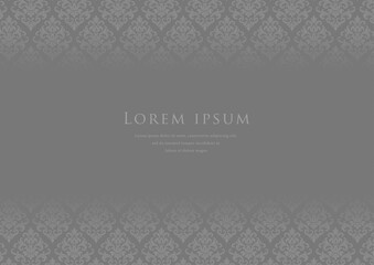 Luxury dark grey damask pattern background with copy space, elegant vintage frame and border
