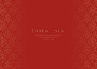 Luxury red damask pattern background with copy space, elegant vintage frame and border
