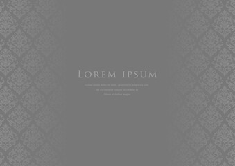Luxury dark grey damask pattern background with copy space, elegant vintage frame and border
