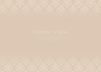 Luxury beige damask pattern background with copy space, elegant vintage frame and border
