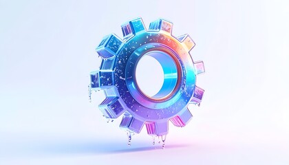 Shiny gear made of ice blocks, glowing with a rainbow spectrum