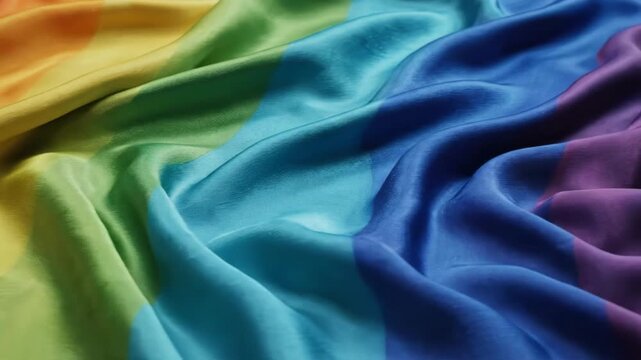 Vibrant rainbowcolored fabric with smooth folds and creases in a soft material