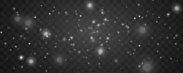 Obraz premium White dust flows gently with sparkle, glitter through soft bokeh blur, glowing shimmer warm highlights, flare, floating light particles twinkle for Christmas and New Year. PNG vector illustration.