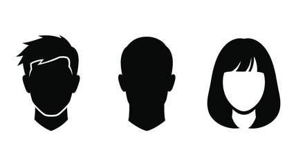Three distinct head silhouettes showcasing varied hairstyles a stark visual representation silhouette