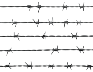 Rows of barbed wire strands on black