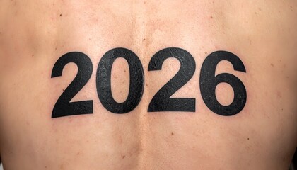 Close-up of a human back with the year 2026 tattooed on it