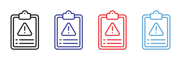 Vector illustration icon colorful clipboard icons with warning signs in black, blue, red, and light blue lines on set icon isolated on