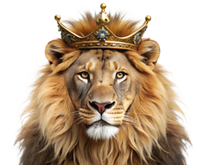 lion with a crown head isolated on white background  PNG ,AI GENERATED