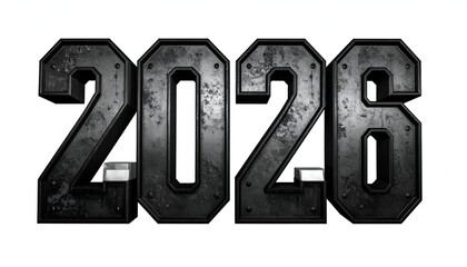Bold, metallic "2026" with industrial rivets, against a white backdrop