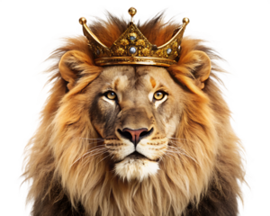 lion with a crown head isolated on white background  PNG ,AI GENERATED