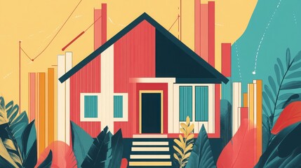 Investment Portfolio Growth Illustration Featuring House and Financial Assets