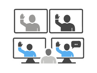 Virtual Classroom Icons with Online Teacher and Computer Screen Vector