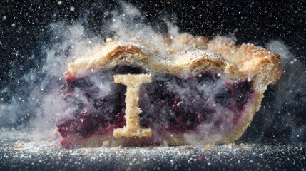 Golden Pie Crust With Pi Symbol Carved on Top, Rising Steam and Berry Filling Create a Mouthwatering Treat for Pi Day Celebrations