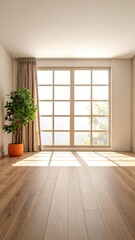 Obraz premium Room interior with large window and plant