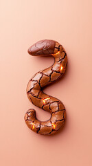 Obraz premium Cracked chocolate snake dessert with glowing lava seams, surreal confection art