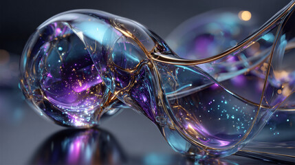 3D rendering of liquid metallic background showing refraction and distortion of light on the surface of metal faces