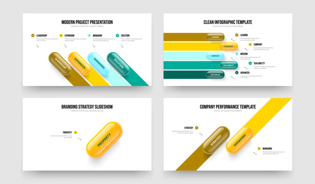 Corporate Forecast Four Five One Two Step Infographic Presentation Template Vector Illustration Set. Professional Profile 4 5 1 2 Option Diagram Slide Layout Bundle.