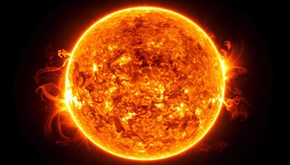 Macro close-up of the Sun’s surface glowing with intense plasma eruptions, showcasing fiery solar flares, dynamic energy waves, and the powerful texture of the star, ideal for astronomy, space science