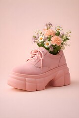 Creative pink platform shoe flower vase