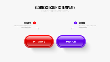 Fototapeta premium Creative Profile Two Option Diagram Slide Design. Project Solution 2 Step Infographic Frame Layout. Company Insight Presentation Template Vector Illustration.