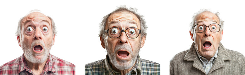 Surprised Senior Men With Shocked Facial Expressions isolated on transparent background png