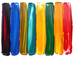 Bright strokes of acrylic paint, arranged in a row