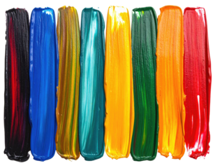 Bright strokes of acrylic paint, arranged in a row