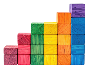 Stacked rainbow wooden blocks form stair-step pattern
