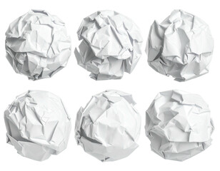 Six crumpled white paper balls isolated on black