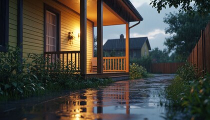 Rainy Night Porch Reflections