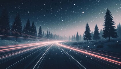 Winter Road Light Trails