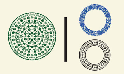 Hand-drawn doodle mandala bundle with floral and abstract circular ornaments. Vector set.