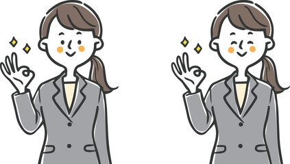 OKサインをする女性会社員　上半身　ベクター