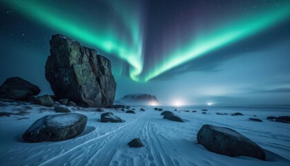 Northern lights winter coast