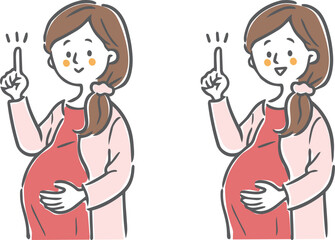 笑顔で指差しをする妊婦さんのイラスト　ベクター