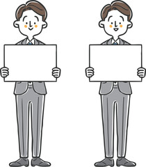 ホワイトボードを持つビジネスマン　全身　ベクター