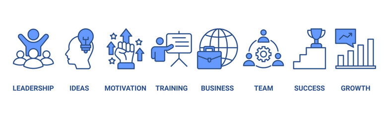 Learn and lead banner web icon illustration concept with icon of leadership, ideas, motivation, training, business, team, success, and growth