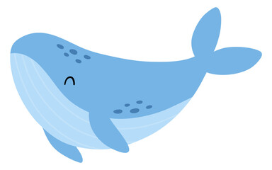 Cute blue whale on white background. animal cartoon vector illustration 