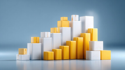 stylized depiction of stacked boxes in yellow and white, resembling a bar graph, symbolizing growth and logistics management