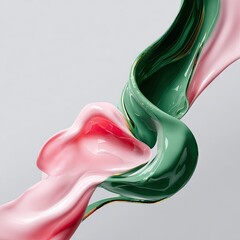two colors of paint, pink and green, with a swirl in the middle