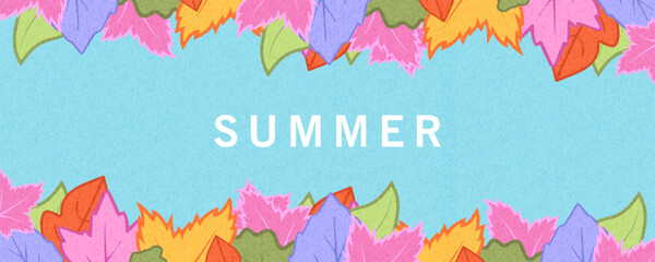 Summer greeting clipart banner poster set. spring tropical leaves. Creative concept of summer bright cards set with abstract colorful tropical leaves. Modern art minimalist style design templates.