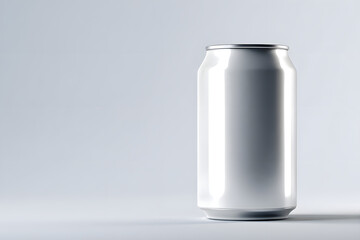 Blank aluminum soda can standing on light background, ideal for branding presentations, product mockups and beverage packaging design concepts