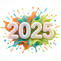 2025 New Year Celebration with Colorful Paint Splash.
