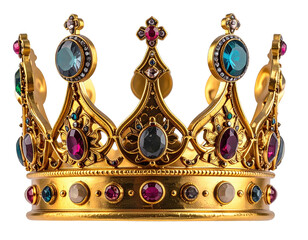 Ornate golden crown with various colorful gems