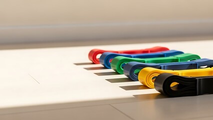 Colorful resistance bands for fitness and exercise on floor