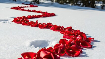 Red Rose Petals in Snow.