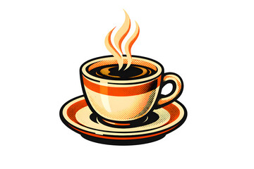 Fototapeta premium Retro Halftone Illustration of Vintage Coffee Cup in Classic Diner Style 